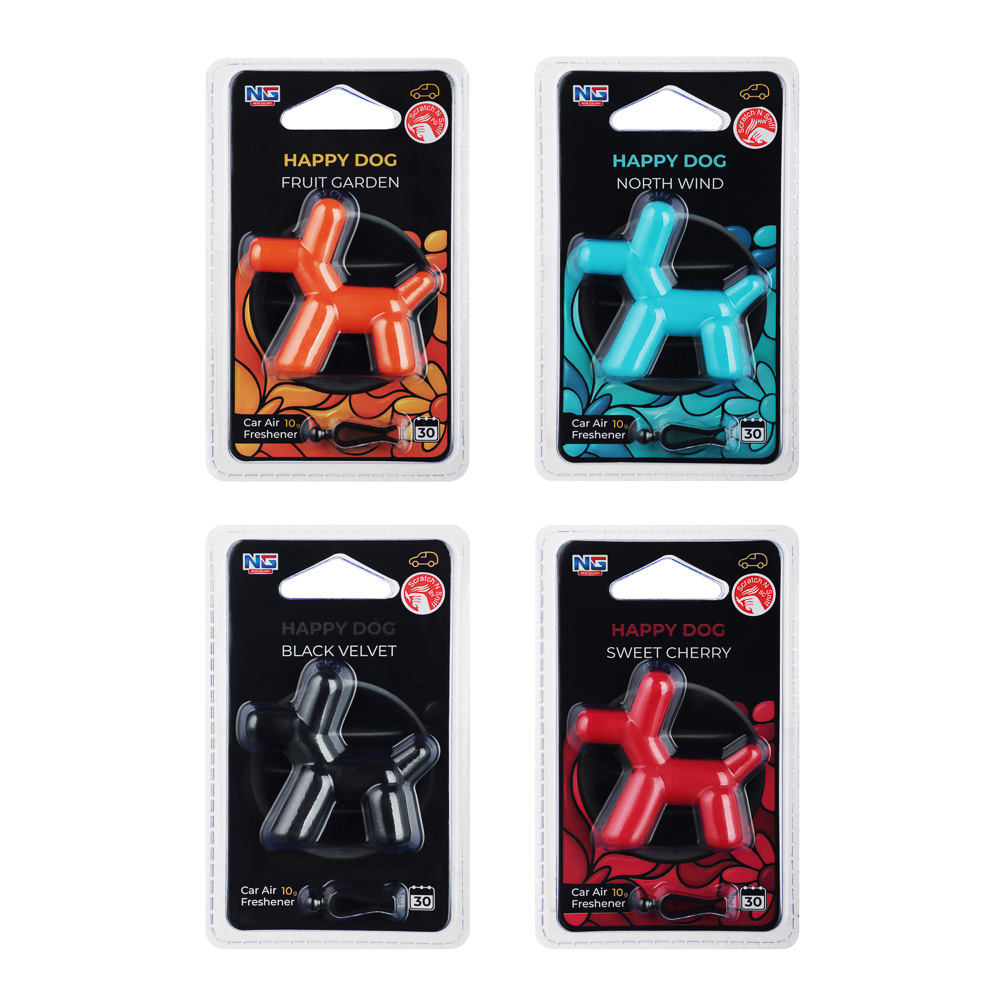 NEW GALAXY Ароматизатор на дефлектор 10гр.,Happy Dog фрукт. сад,сладк.вишня,черн. бархат,север.ветер - #1
