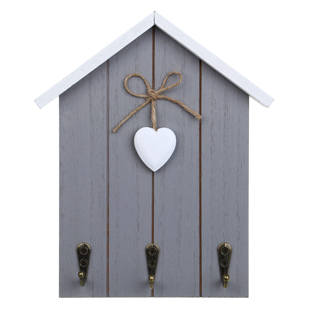 Ключница открытого типа на 3 крючка, 21x17,5x3 см, МДФ, серый, бежевый - #2