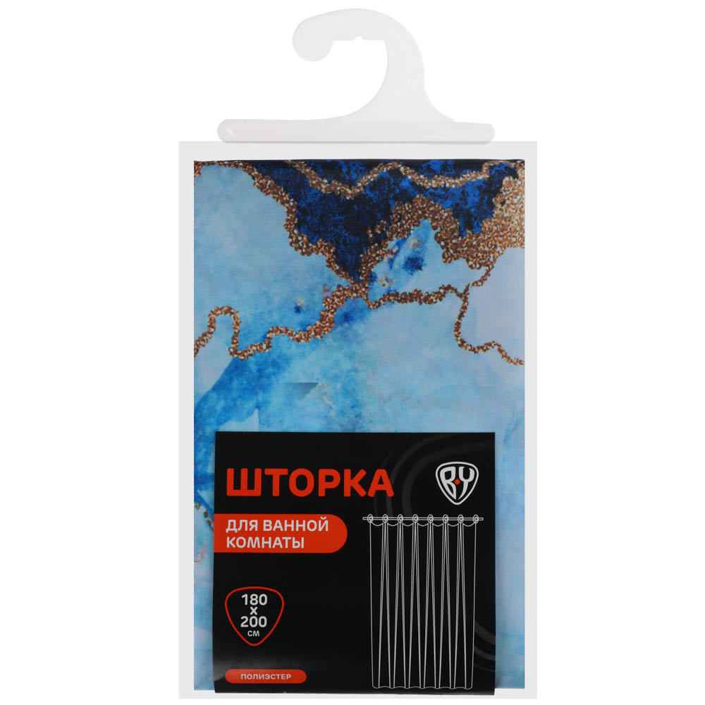 BY Шторка для ванной, полиэстер, 180x200см, итал.мрамор полноцвет, прозрач.кольца, "Эквилиб", 3 диз. - #5