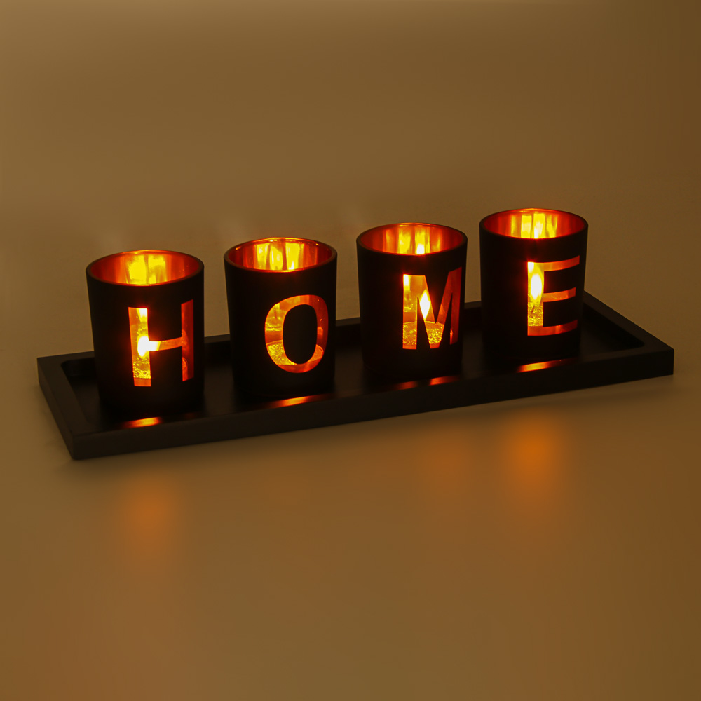 Набор подсвечников на подставке тм LADECOR 4 шт 6х6х7,5см, подставка 33,4х11,7х1,5см, стекло, дерево - #6