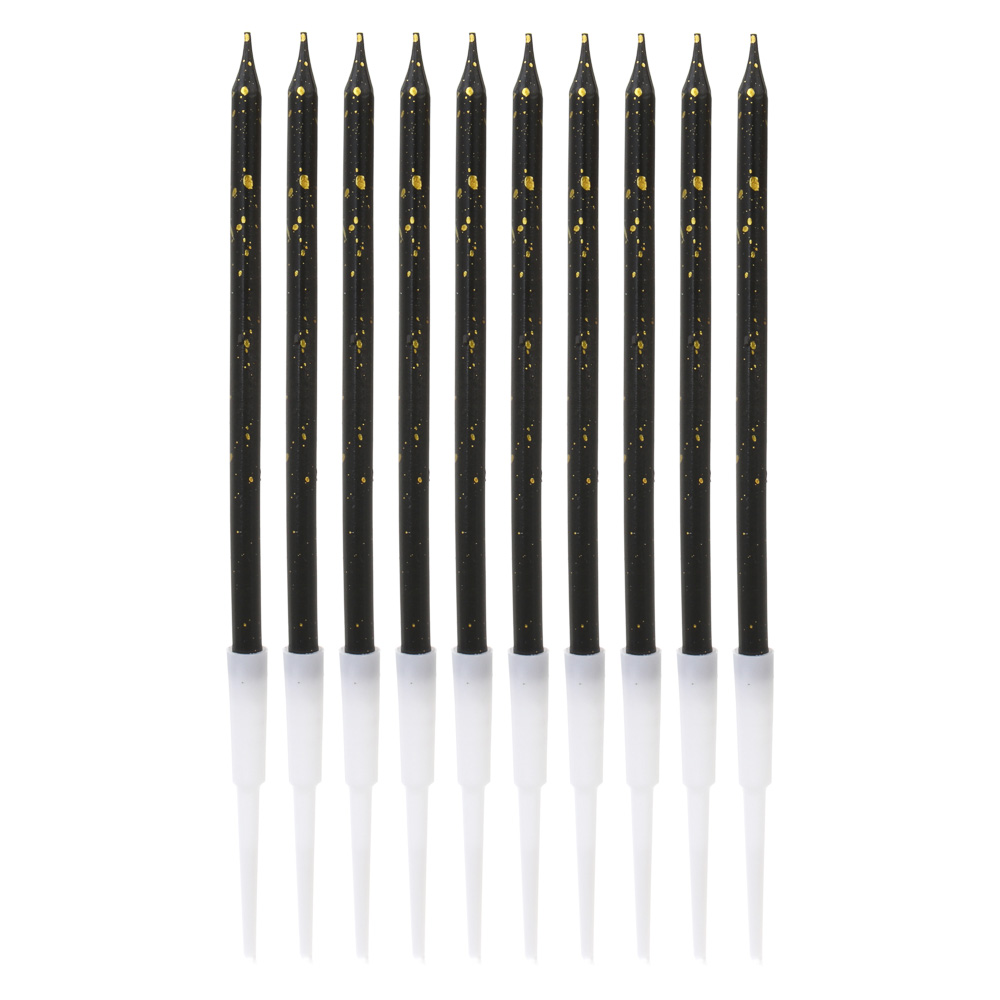 Свеча для торта тм Fntastic, 0,5х13 см,10 шт, парафин, черный, золото - #1