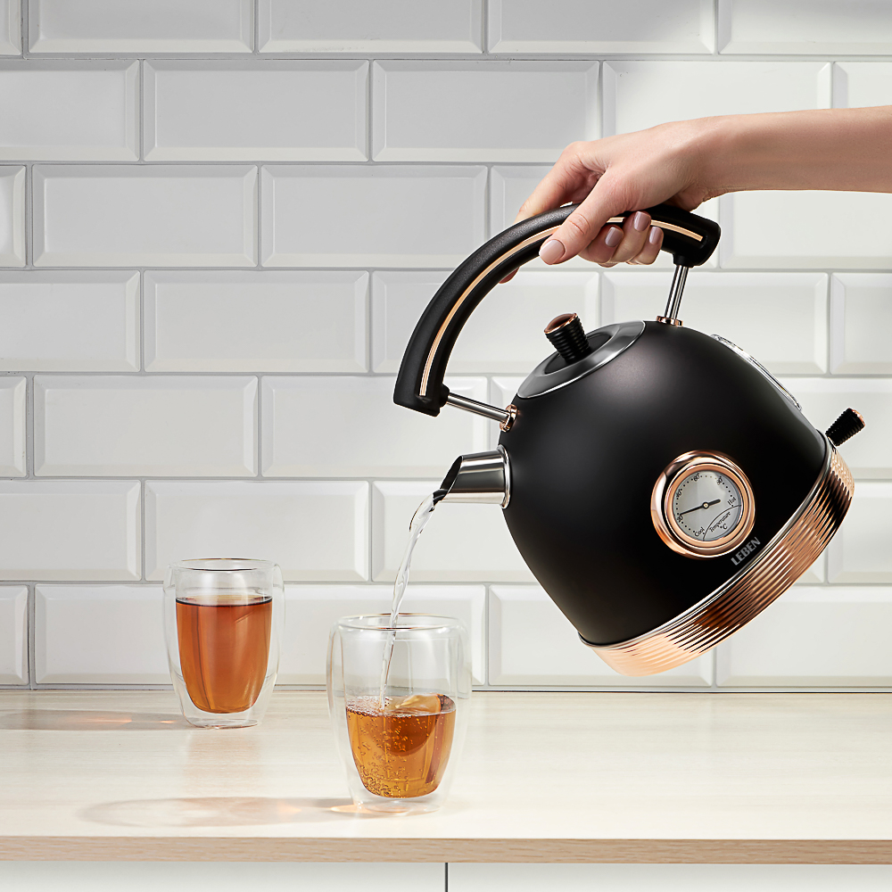 LEBEN Чайник электрический 1,8 л, 2200 Вт, металл, черный с золотом, термометр - #15