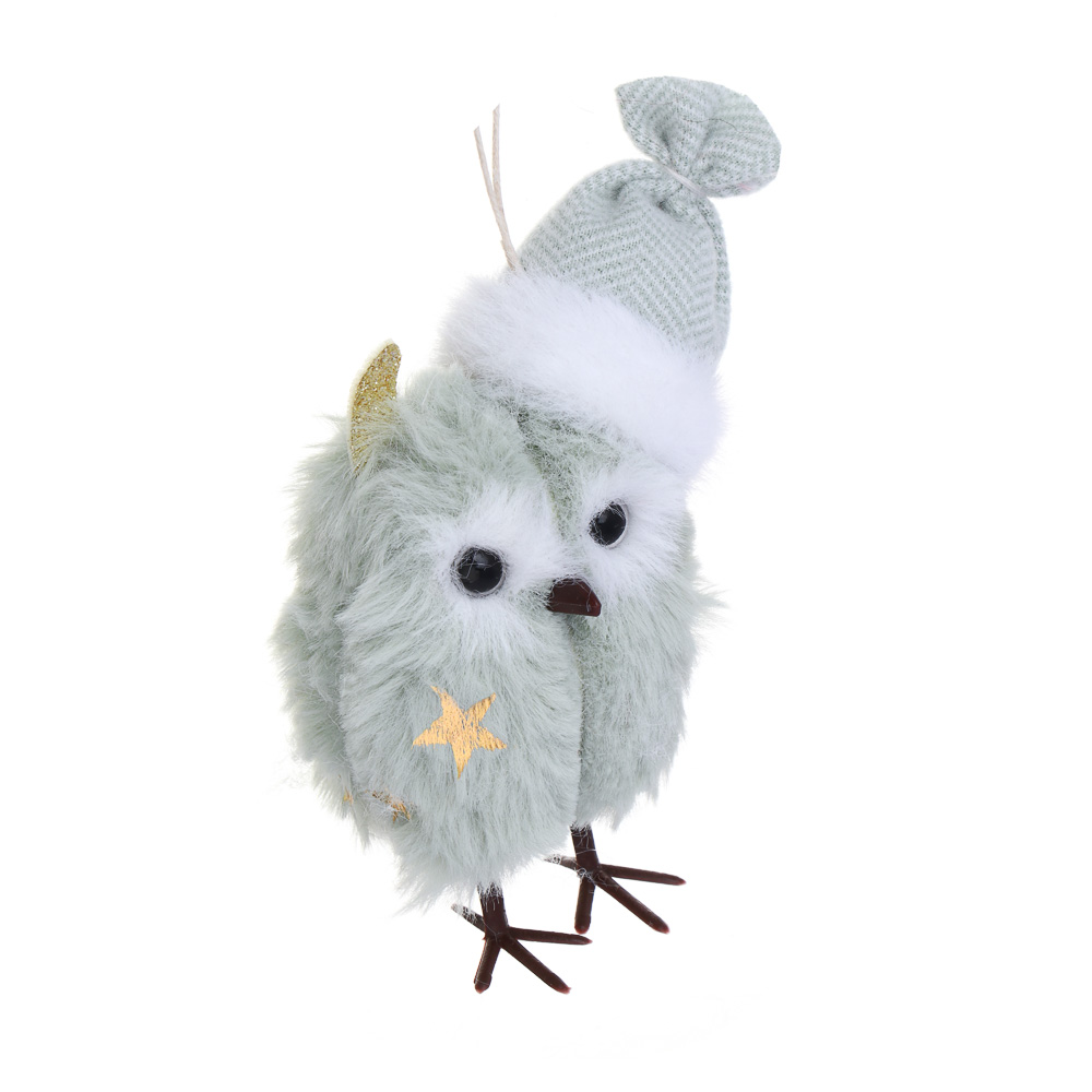 СНОУ БУМ Сувенир елочный Сова в шапке 11 см, полиэстер, св-зеленая, 2 вида - #3