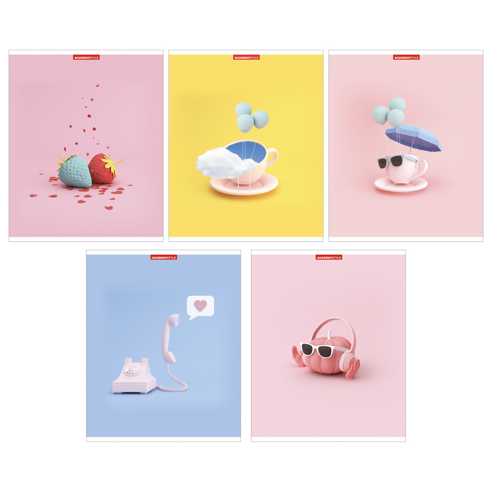 Тетрадь общая А5, 96 листов, клетка, скрепка, софт-тач ламинация, конгрев, 5 дизайнов, 11365/5 - #1