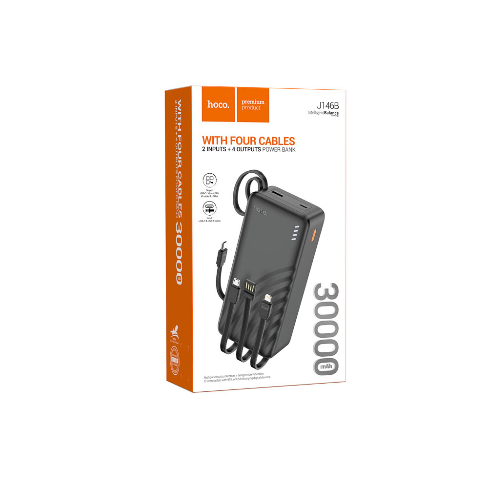 Аккумулятор мобильный hoco. модель J146B 30000мАч, 4 кабеля, черный - #2