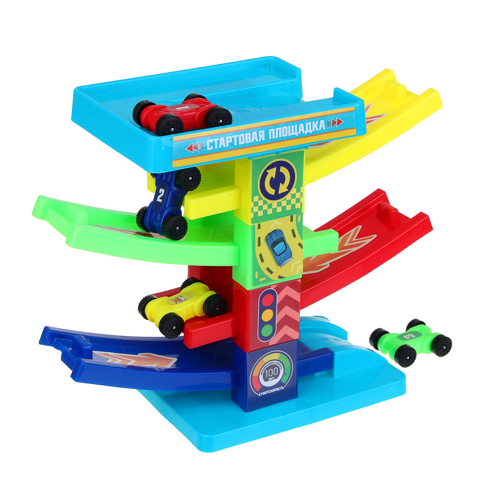 ИГРОЛЕНД Автотрек "Гонки", пластик, 4 машинки, 21,5х22х5 см - #5