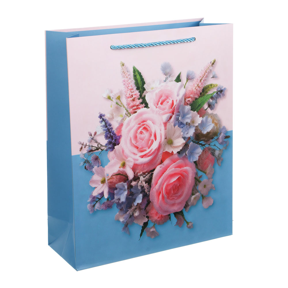 Пакет подарочный бумажный тм LADECOR, L 26x32x10 см, "Цветы" арт 3, 4 дизайна - #2