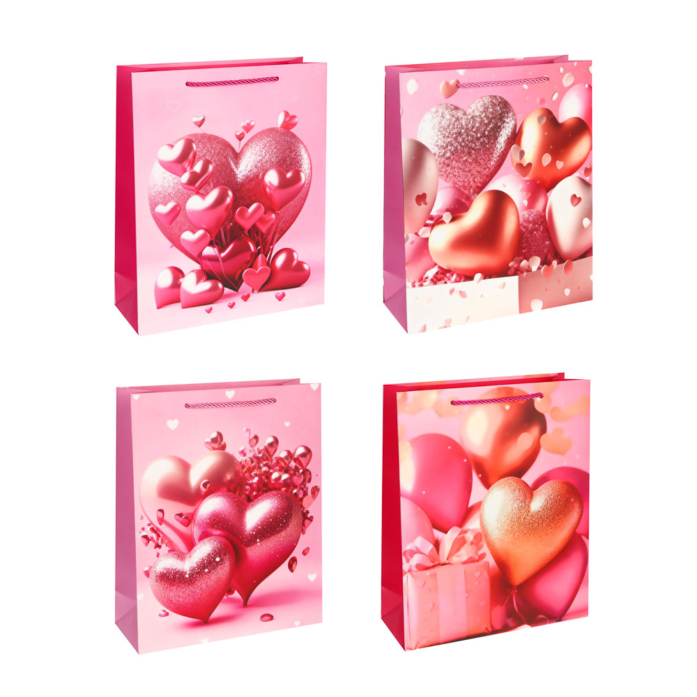 Пакет подарочный бумажный тм LADECOR L 26x32x10 см, "Сердце" арт 3, 4 дизайна - #1