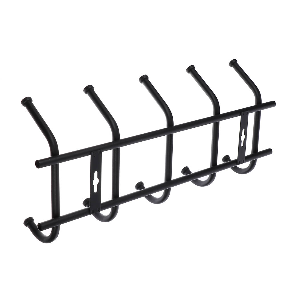 Вешалка настенная, 5 крючков металл, цвет матовый черный - #4