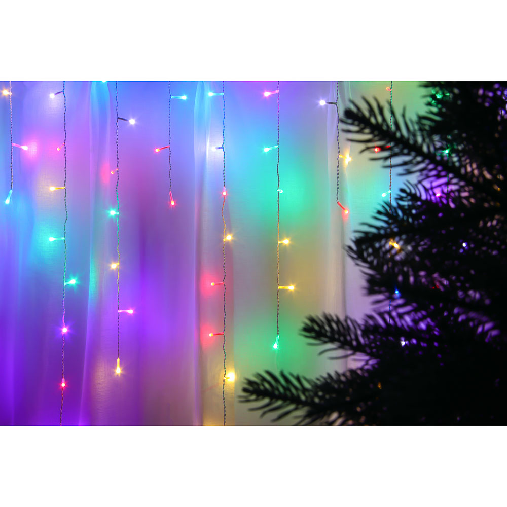 СНОУ БУМ Гирлянда эл. бахрома 2.5x0.35х0.55x0.75м, 80LED,мульти MIX, 8 реж, ПВХ белый, коннект, 220В - #5