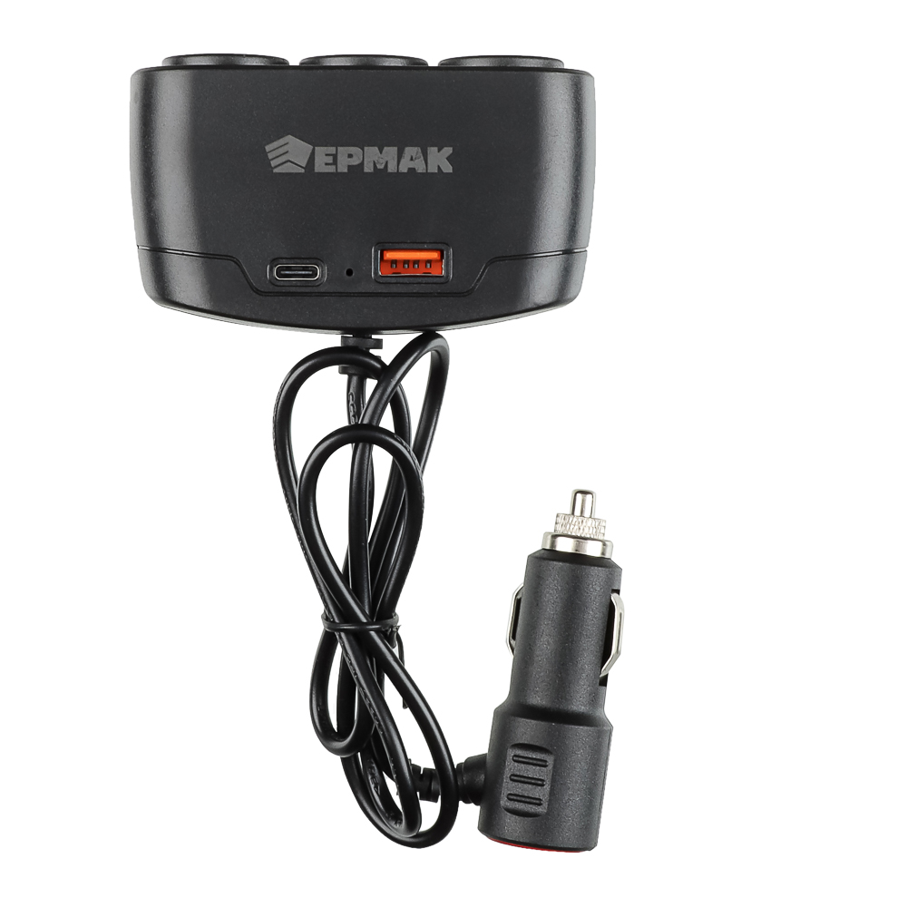 ЕРМАК Разветвитель прикуривателя, 3 выхода +1 USB, 60 W, 2.1А,12/24В, пластик - #2