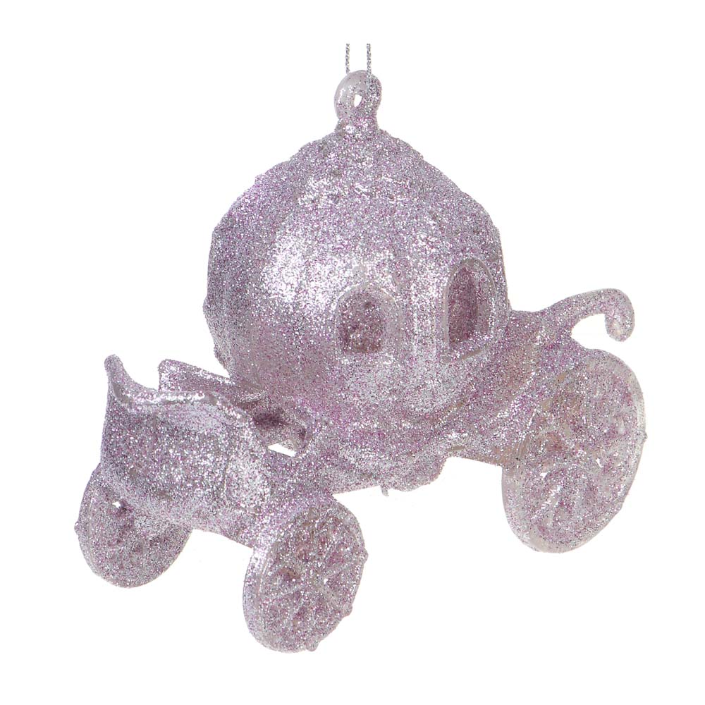 СНОУ БУМ Подвеска декоративная, карета, 11x6x10 см, пластик, глиттер, лиловый - #1