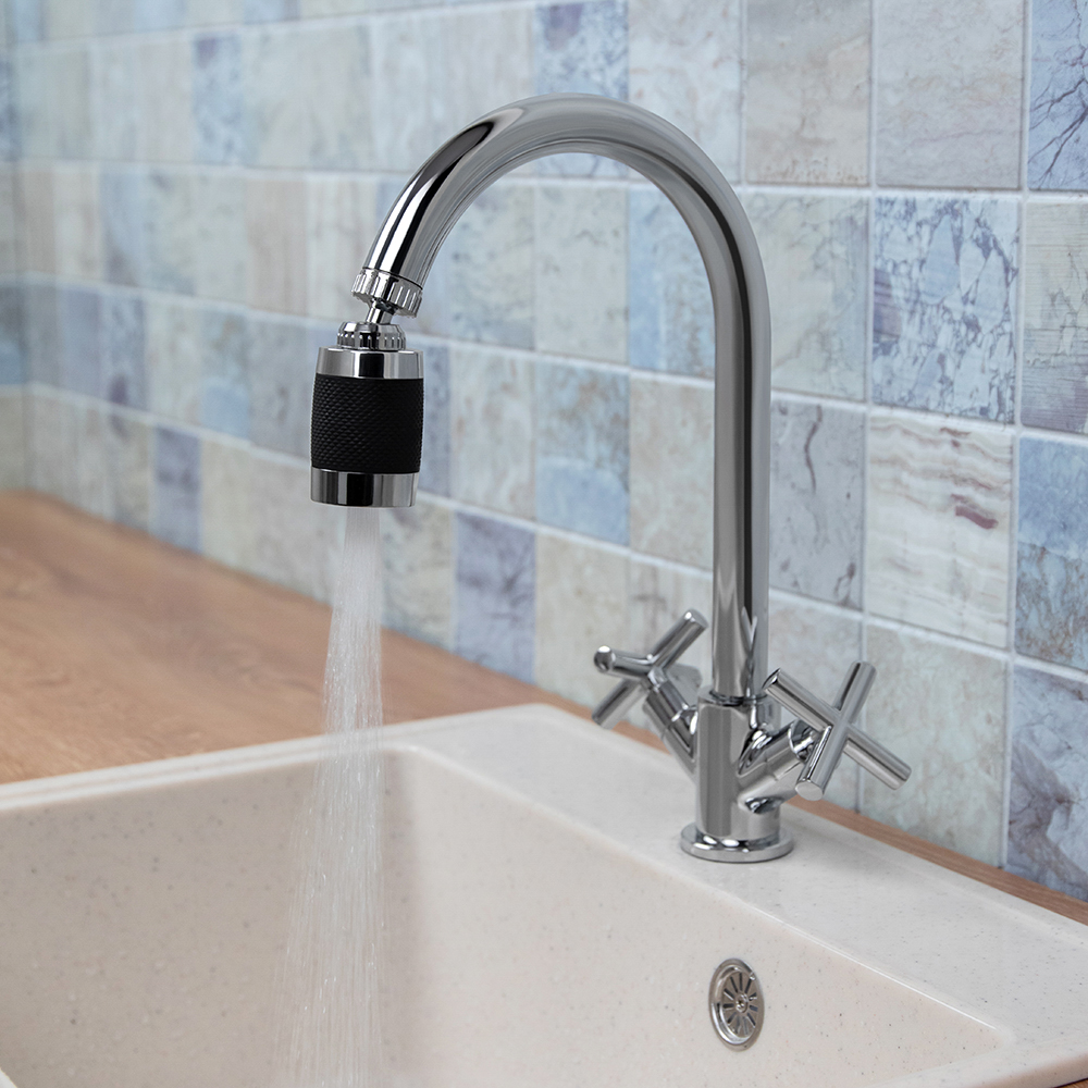 Аэратор-насадка для смесителя с фильтром, 2 режима, хром/черный - #9