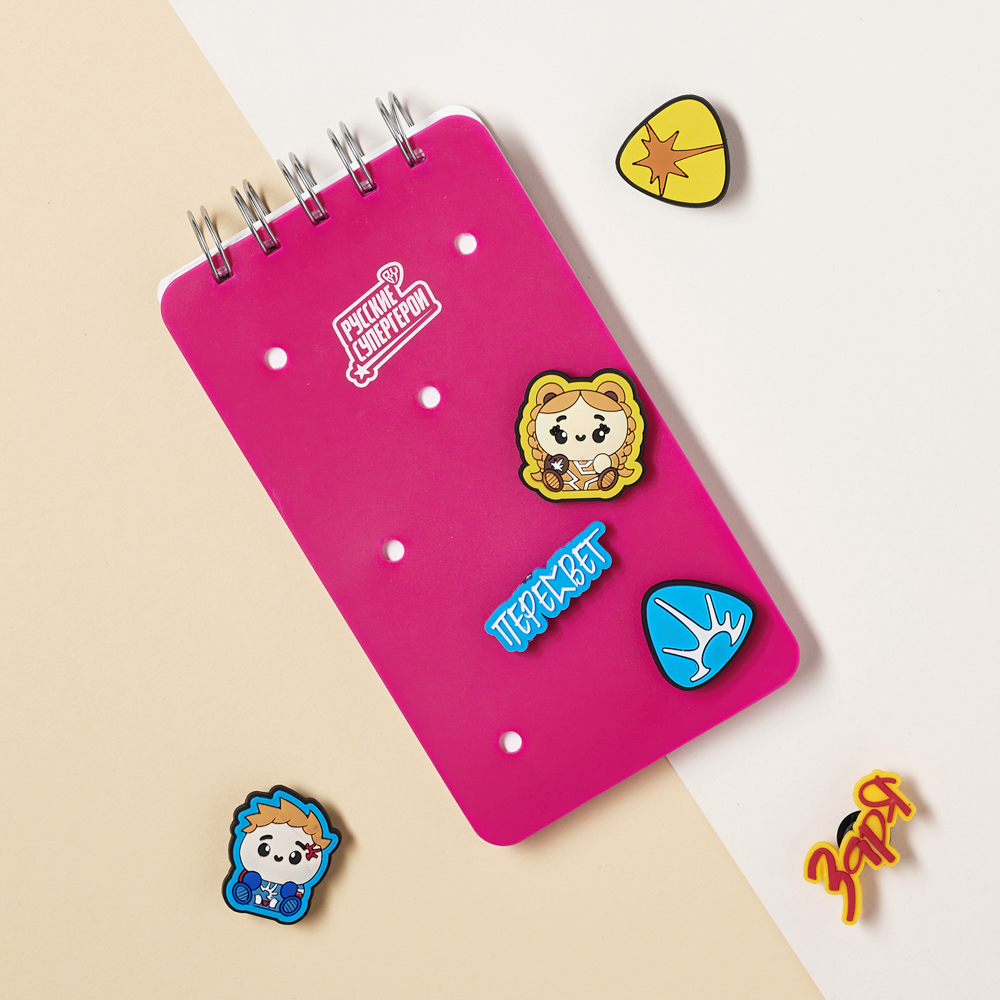BY Русские Супергерои Блокнот на спирали, 80л., обложка силикон, 6 съемных фигурок, "Кавай" - #13