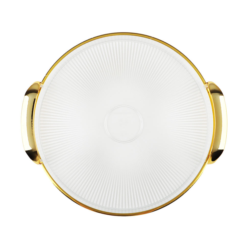 Поднос круглый с ручками с золотой каемкой 30x28x3см РЕТ - #2