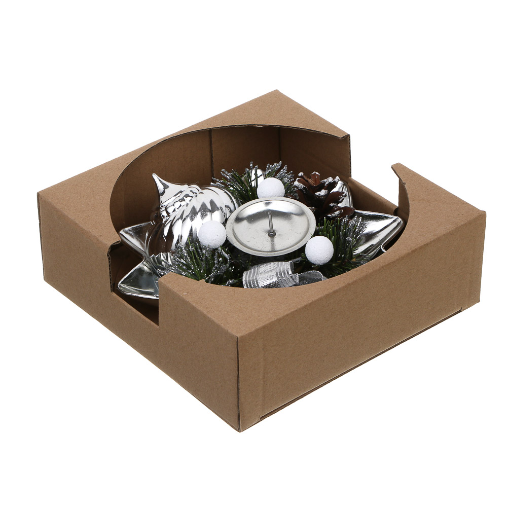 СНОУ БУМ Подсвечник с декором 17x17x6 см, пластик, металл, пенопласт - #8