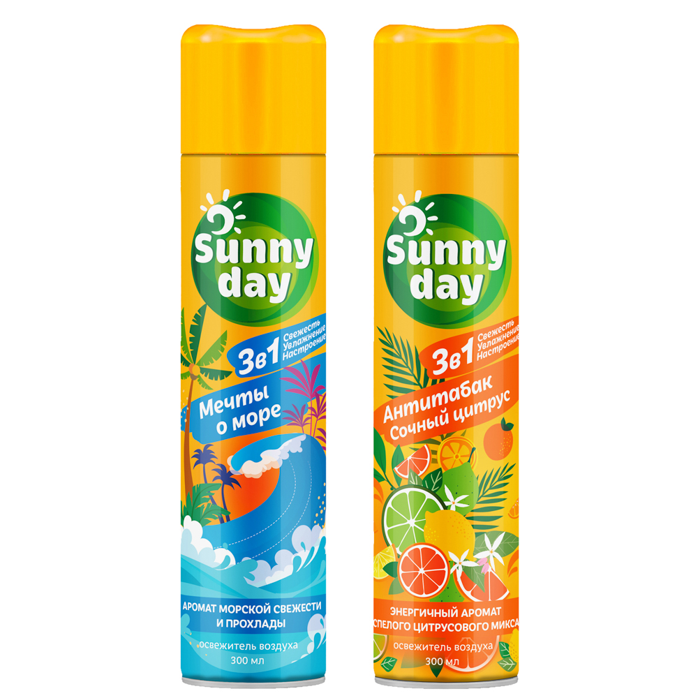 Освежитель воздуха SUNNY DAY аэрозоль, антитабак сочный цитрус/мечты о море, 300мл - #1