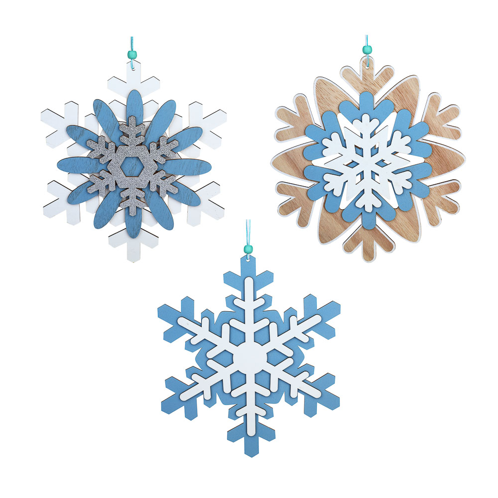 СНОУ БУМ Сувенир-подвеска в виде снежинок, 23 см, дерево, 3 дизайна - #1