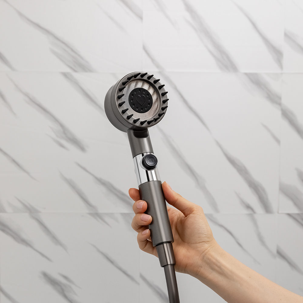 Лейка для душа с массажным эффектом, 3 режима, с фильтром очистки воды, графит - #8