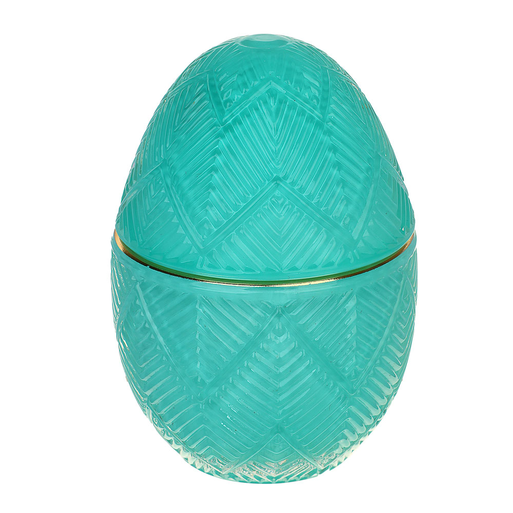 Шкатулка стеклянная в виде яйца, 8x12 см, цвет бирюзовый - #1