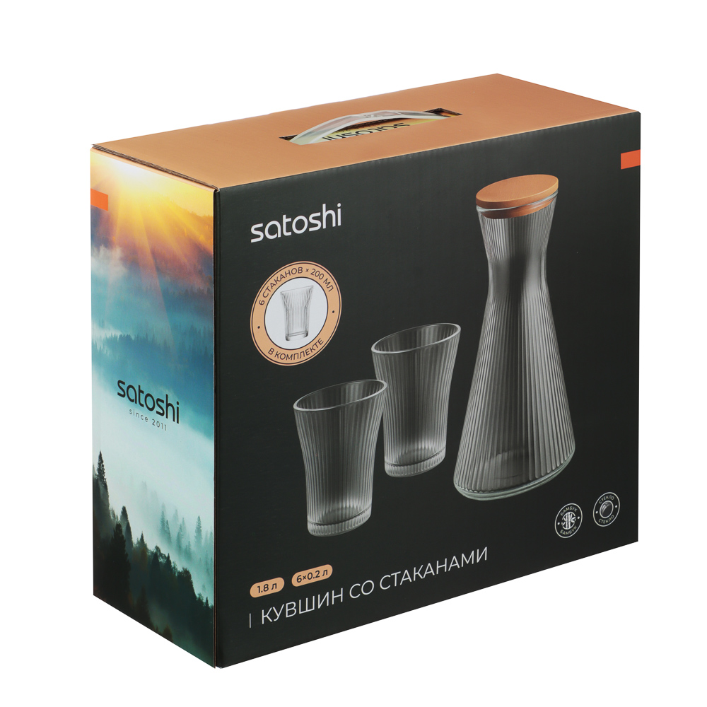SATOSHI Набор Кувшин 1,8л, 6 стаканов 200мл, стекло, бамбук - #7