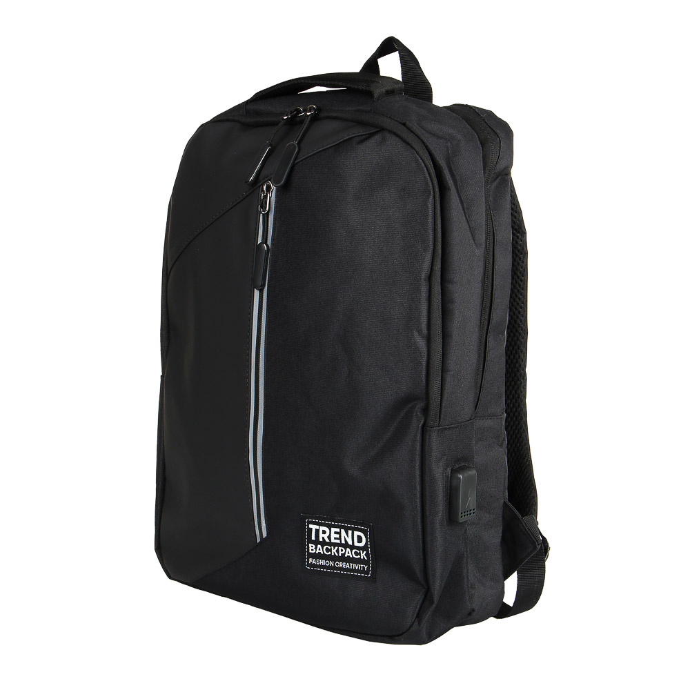 Рюкзак универсальный 45x31,5x12см, 2 отд, 1 карм., отделка прорезин.матер., USB, ПЭ под ткань,черный - #2