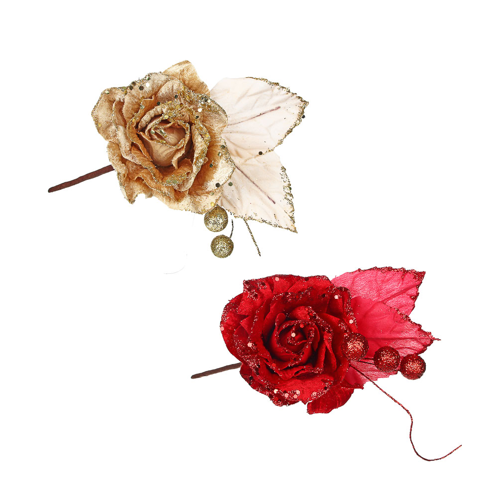 СНОУ БУМ Цветок декоративный в виде розы, 32x12 см, полиэстер, 2 цвета - #1
