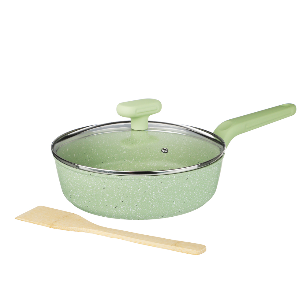 SATOSHI Эмери Сотейник литой с крышкой d=24см, антип. покр. мрамор, индукц., с бамбук. лоп., 3 цвета - #2