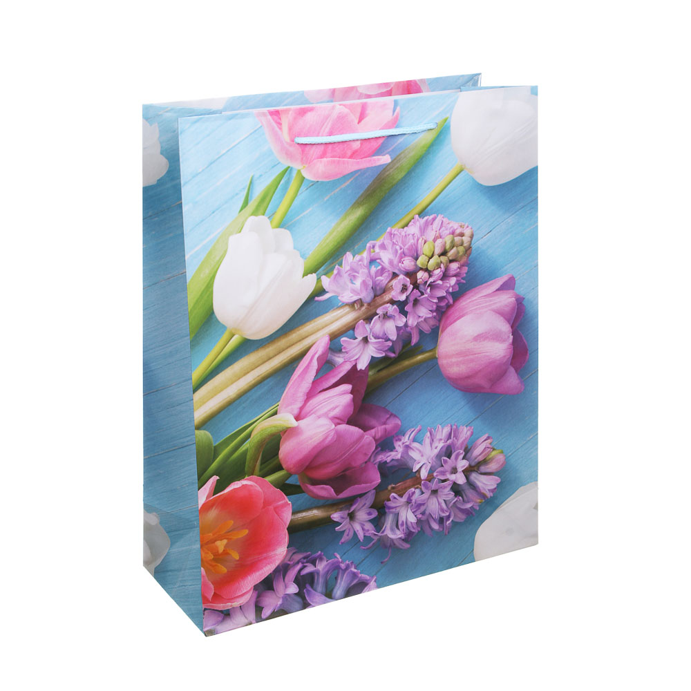 Пакет подарочный бумажный тм LADECOR, L 26x32x10 см, 4 дизайна, тюльпаны - #2
