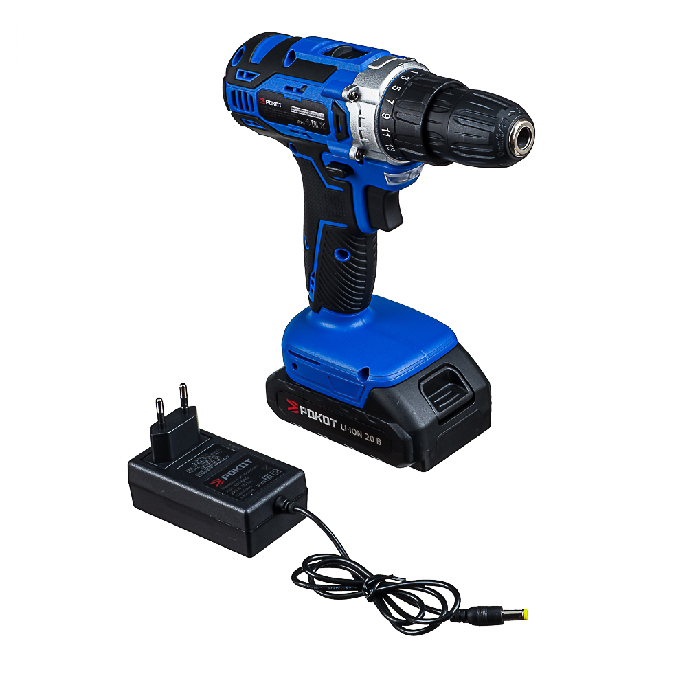 РОКОТ Дрель-шуруповерт аккум., ДША-20, 20В, бесщ., 2,0 А*ч, 0-400/0-1500 об.мин, LED подсветка, кейс - #9