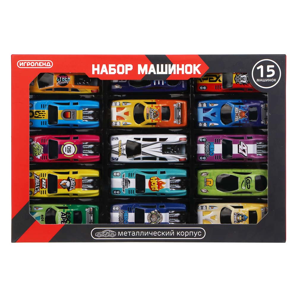 ИГРОЛЕНД Набор металлических машинок, 15 шт, металл, PP, 25х17х2 см - #2