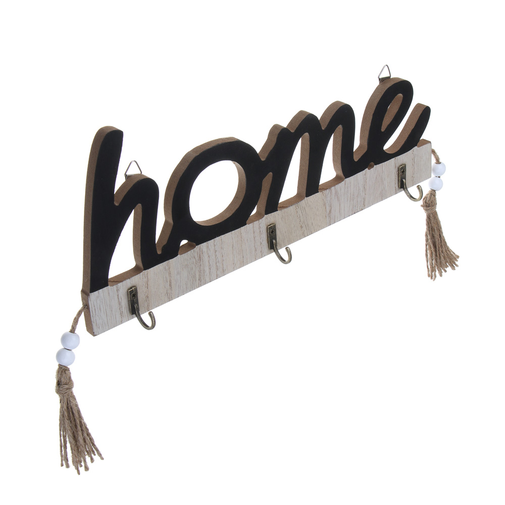 Ключница открытого типа HOME на 3 крючка, 32x3,5x13 см, МДФ, цвет черный - #2