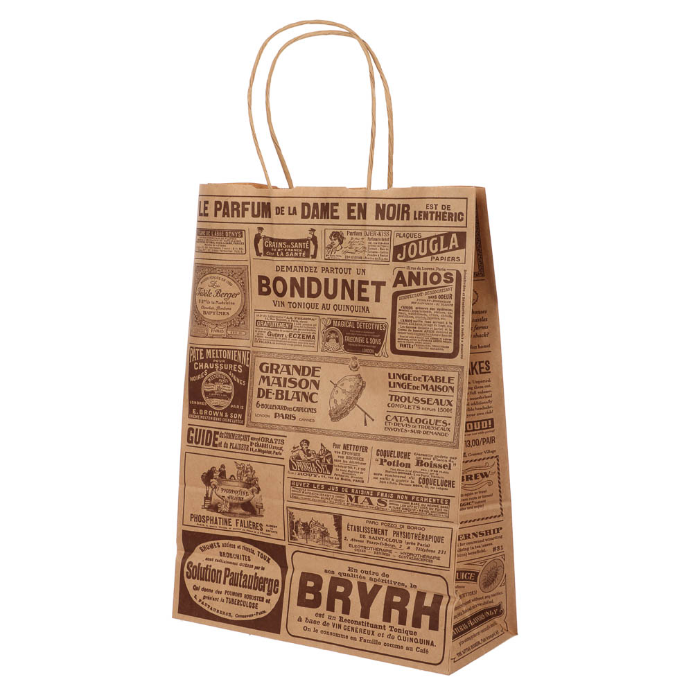 Пакет подарочный с кручеными ручками крафт 24x10,5x32см, "Газета", в ассортименте - #5