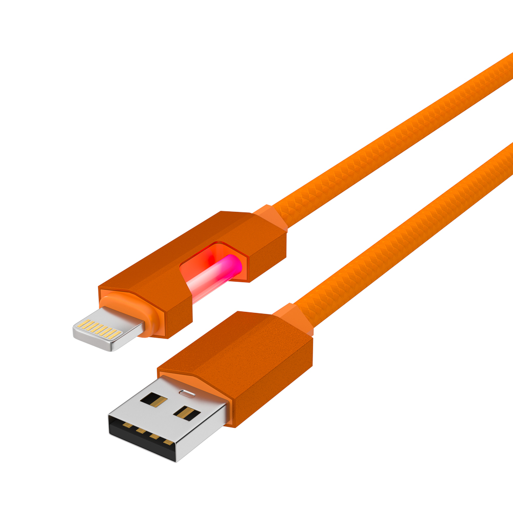 BY Кабель для зарядки Flow iP, 1м, Быстрая зарядка 2.4А, 12W, тканевый, оранжевый - #4