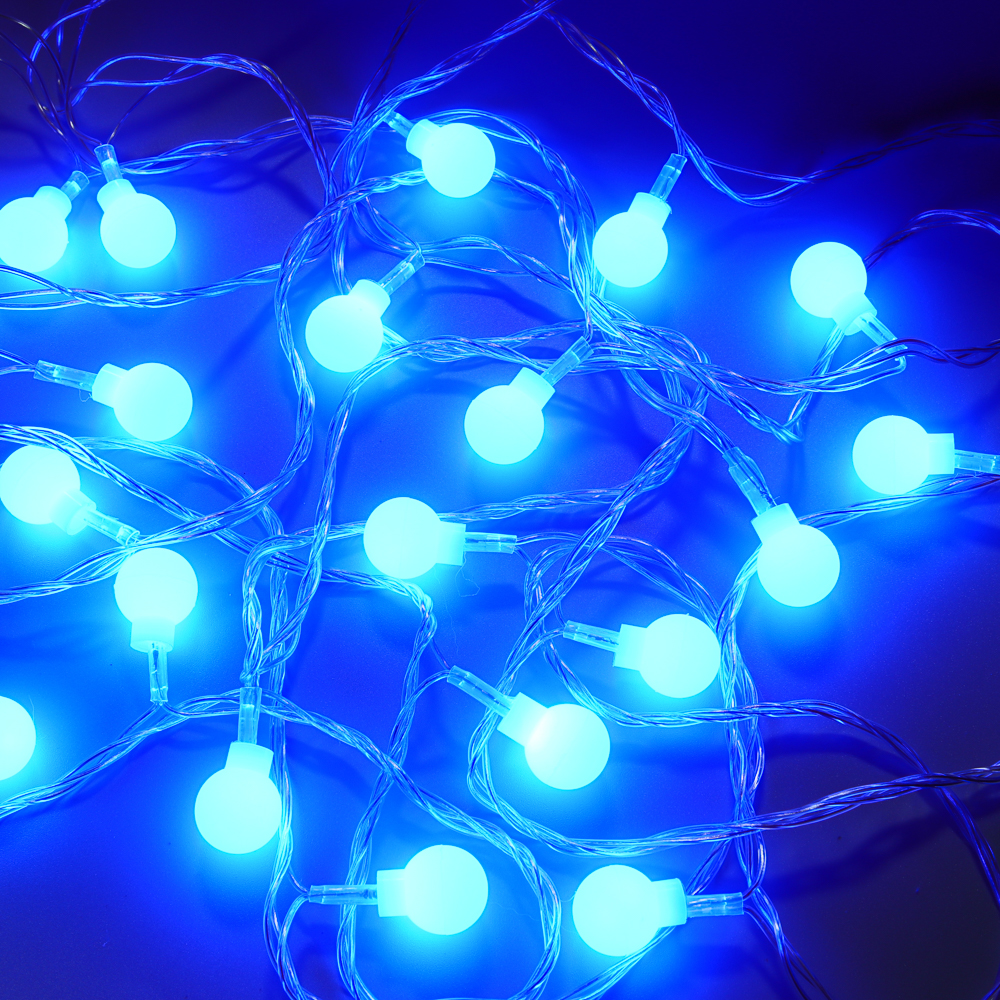 СНОУ БУМ Гирлянда эл. вьюн 9м, 40LED, шар 1,6см, синий, пост. свечение, ПВХ прозрачный, 220В - #1