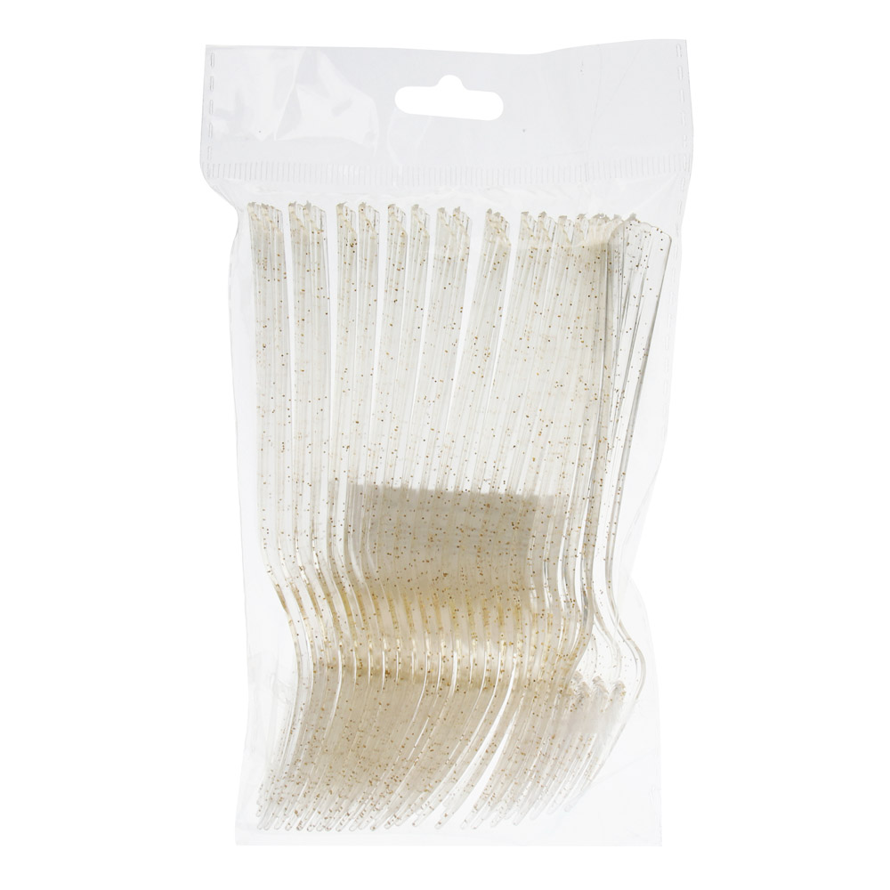 Набор столовых приборов одноразовых тм Fntastic, 20 шт, пластик, золото, вилки, ложки - #4