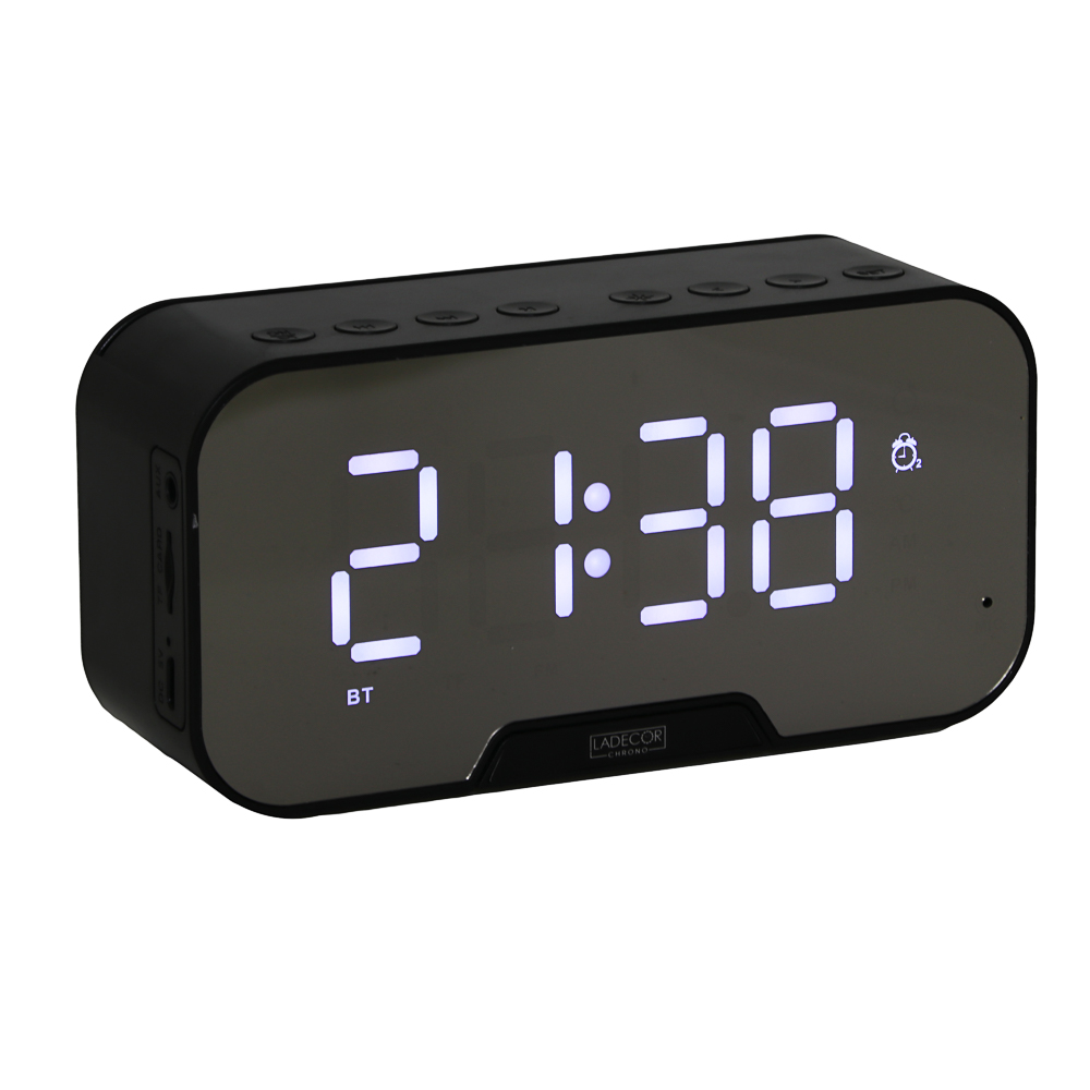 LADECOR CHRONO Часы зеркальные, будильник, термометр, радио,блютус спикер, USB, пластик,13,5х4,5х5см - #1