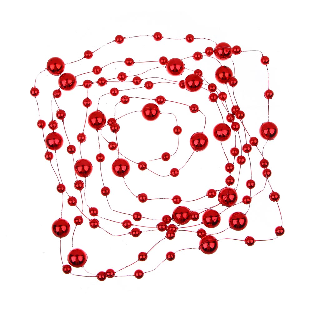 СНОУ БУМ Бусы декоративные, шары разных диаметров, 200см, пластик, цвет красный (А03) - #3