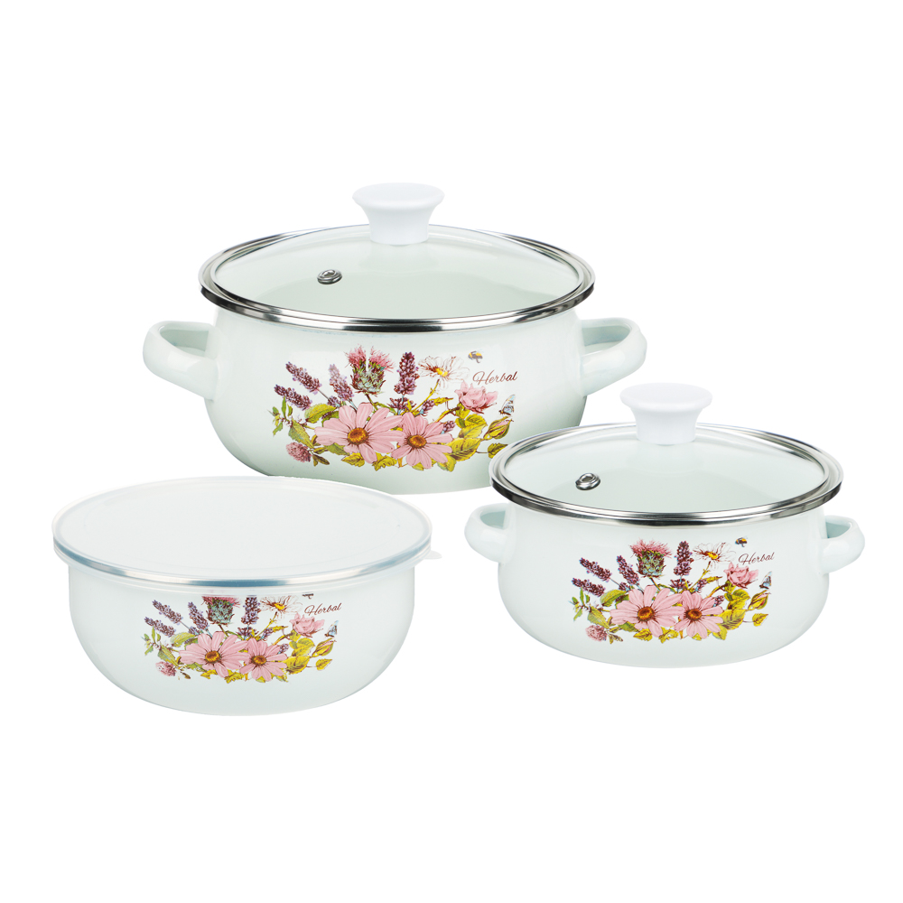 Набор мини-кастрюли 2шт.+салатник 1шт., с крышками, 6 пр (14/16/+14см, 0,7/1,1+0,7л) "Ботаника" - #1