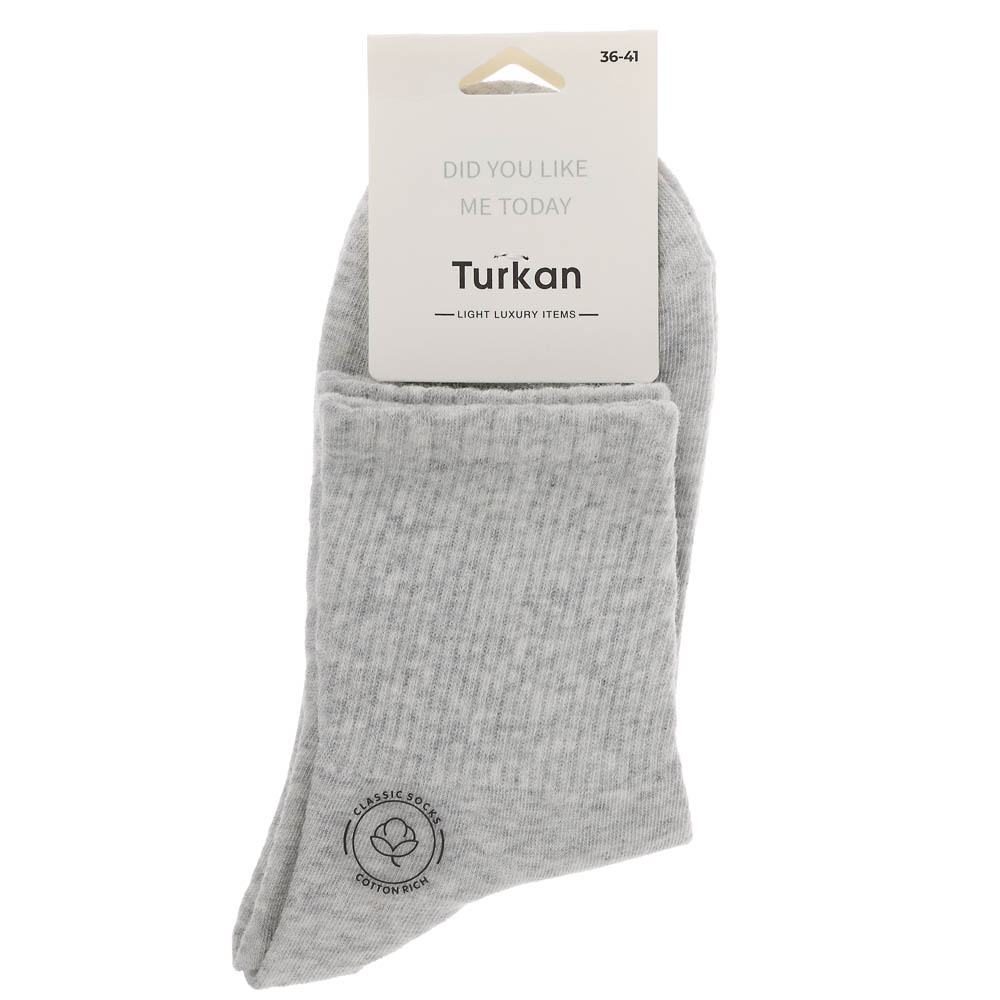 Носки женские высокие в рубчик, тм Turkan, р. 36-41, 90%хлопок, 8% п/а, 2%лайкра,цвета в ас-те,7158 - #5