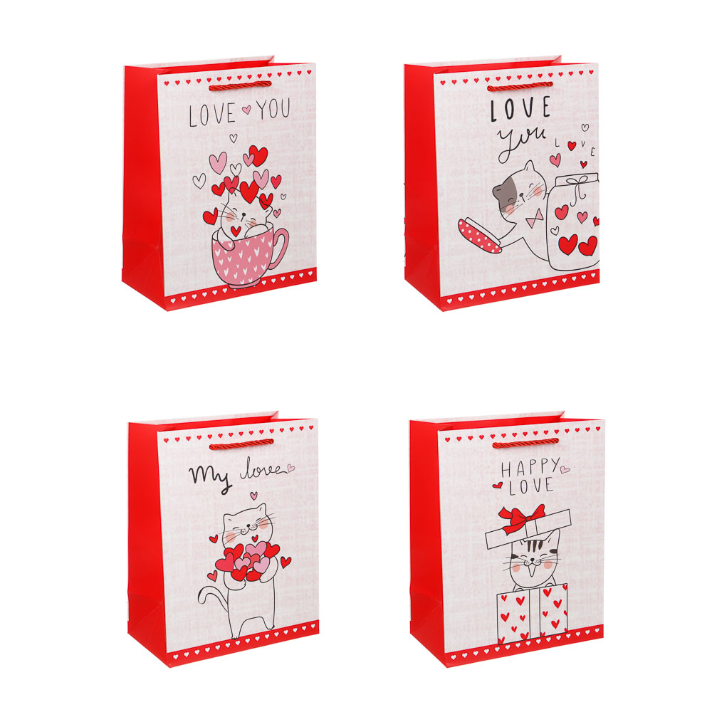 Пакет подарочный бумажный тм LADECOR M 18x23x10 см, "Сердце" арт 2, 4 дизайна - #1