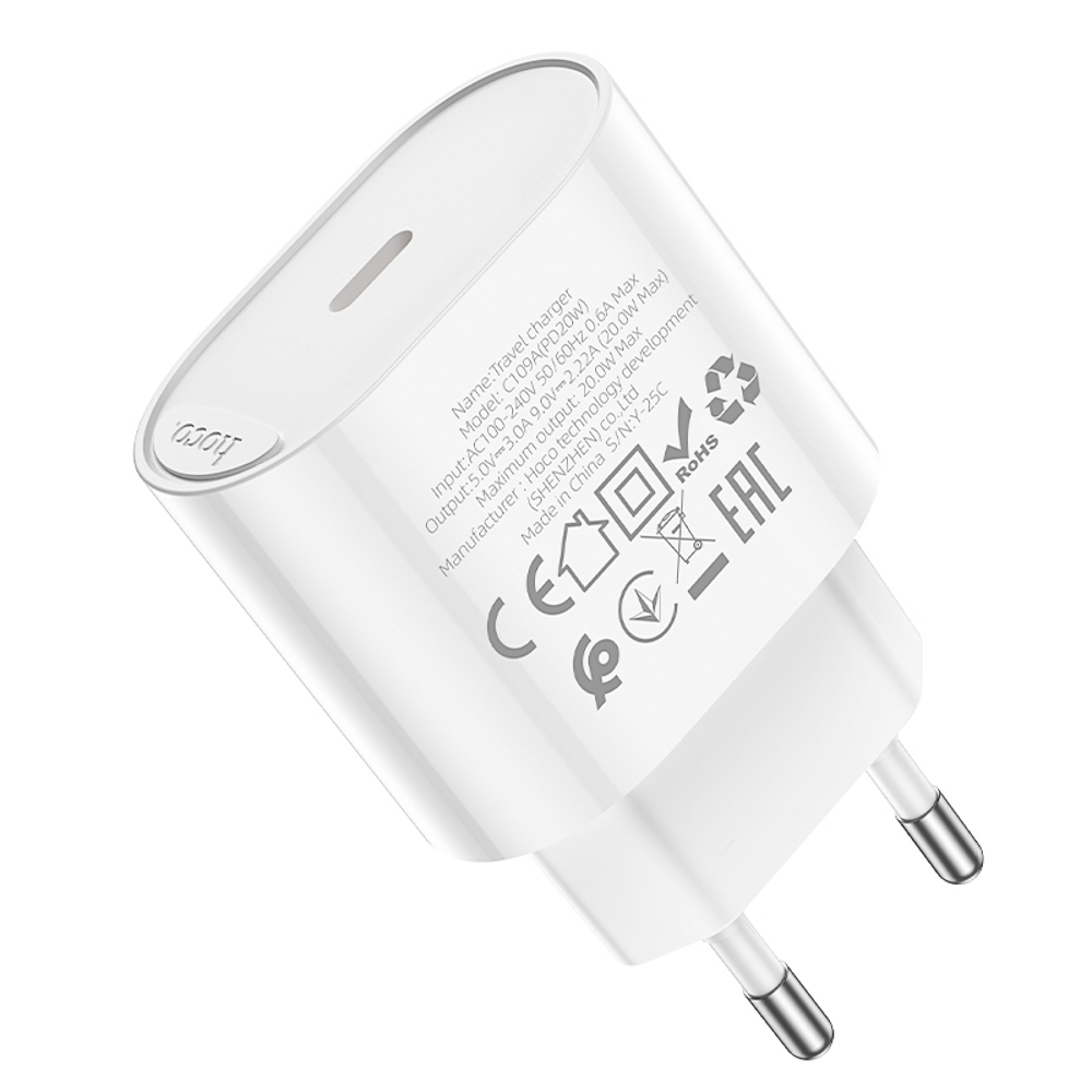 hoco. Зарядное устройство модель C109A, USB-С PD 20W, цвет: белый - #7