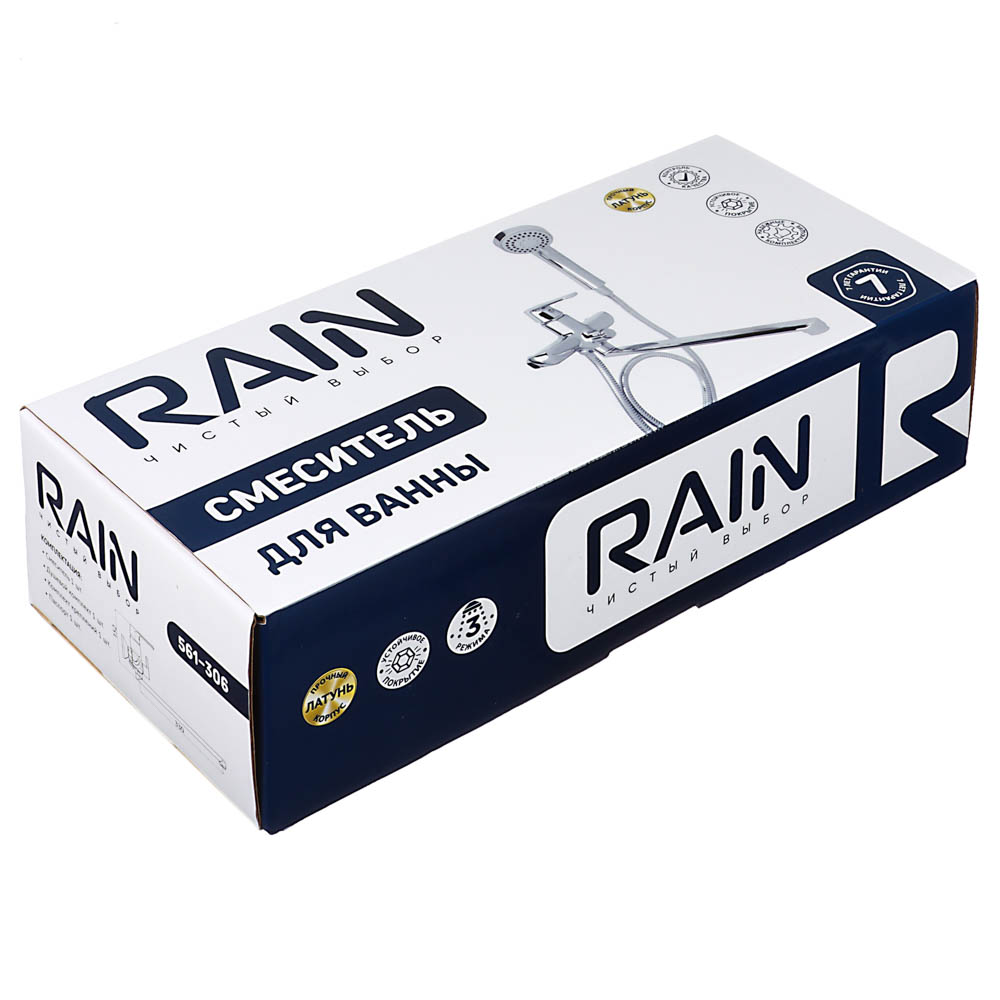 RAIN Смеситель для ванны Гранат, прямой излив 35см, душ. набор, картридж 35мм, латунь, хром - #5