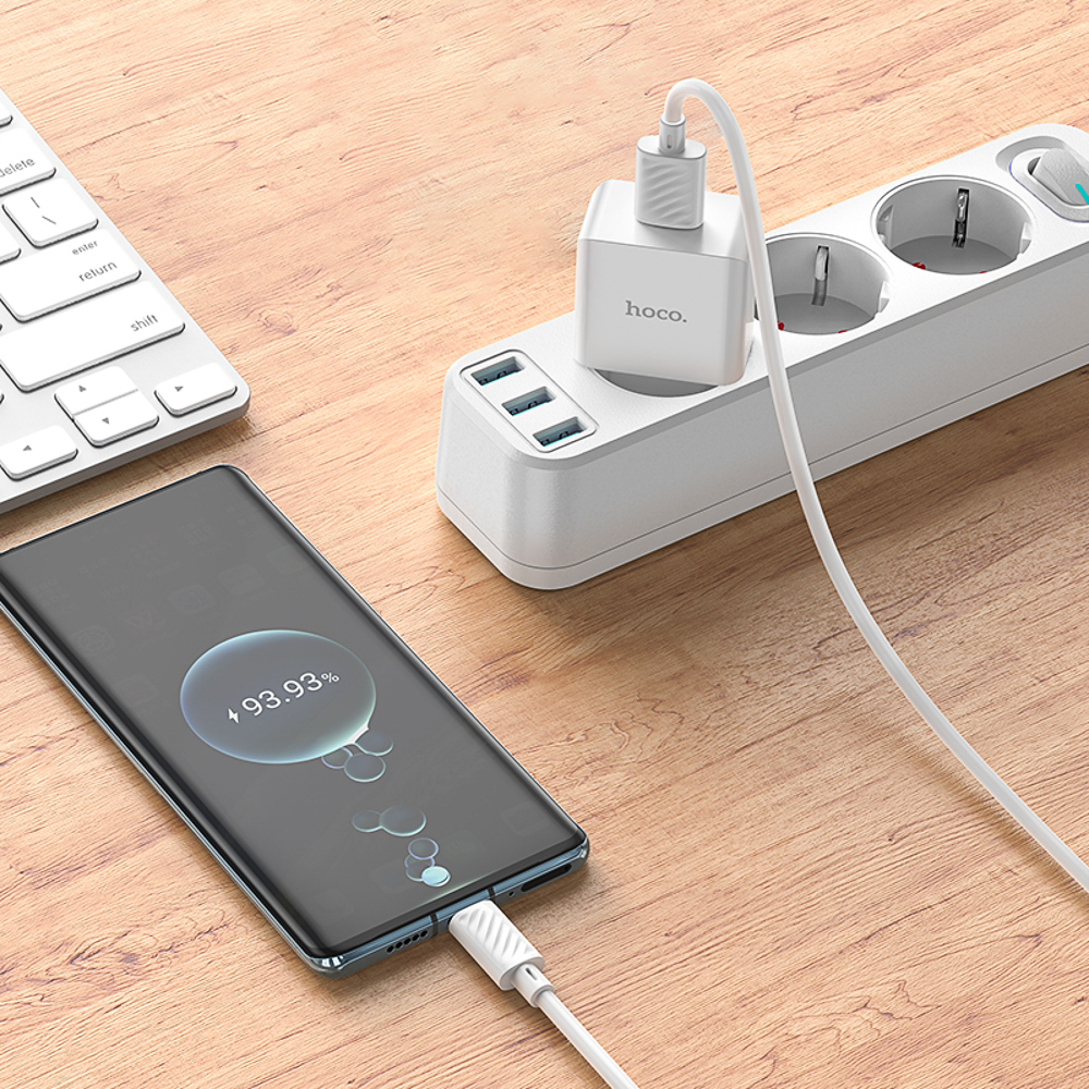 hoco. Комплект зарядное устройство с кабелем модель C106A, USB-A 10.5W, каб Type-C 1м, цвет: белый - #8
