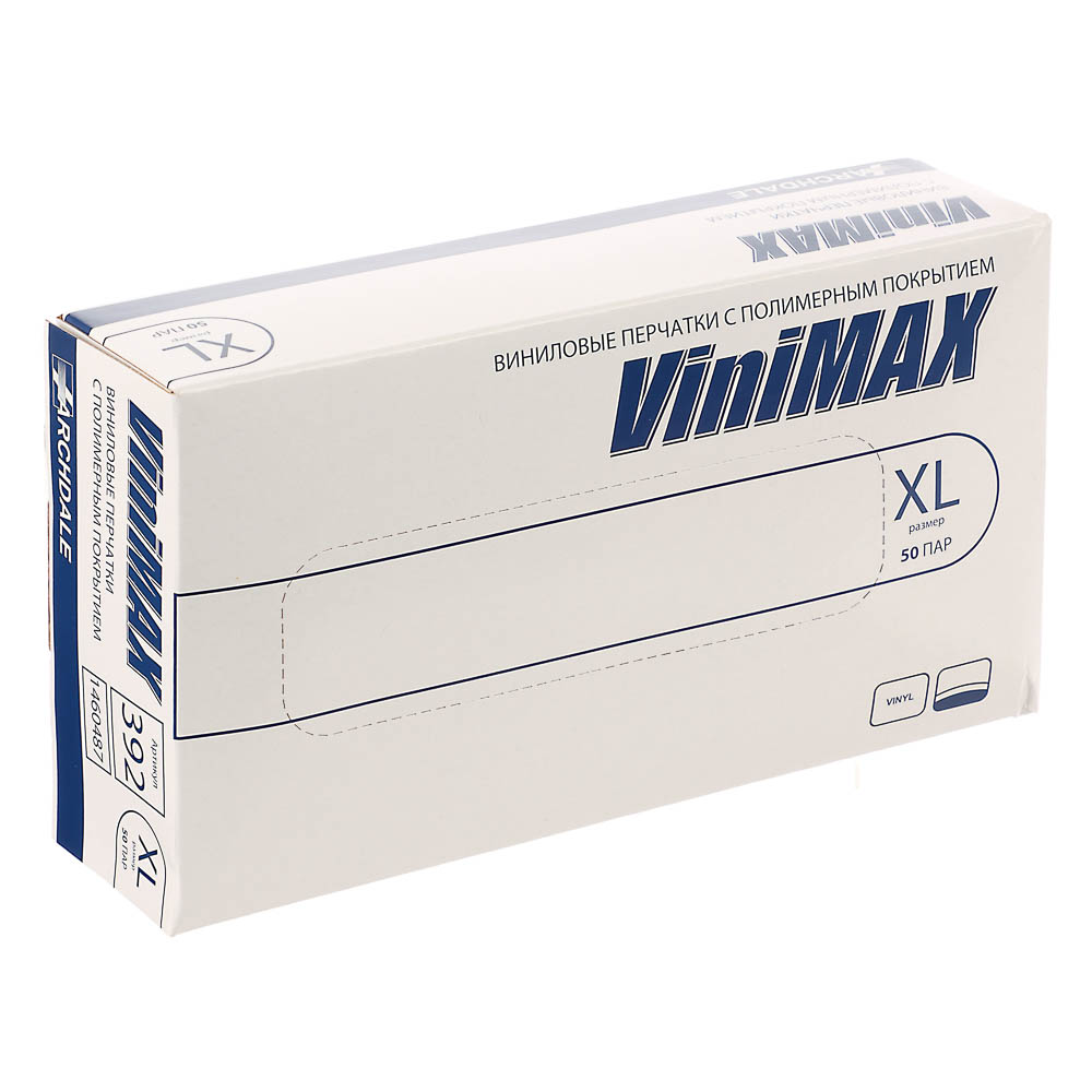 Перчатки универсальные ViniMax виниловые неопудренные гладкие белые 100шт (50пар) р.XL - #4