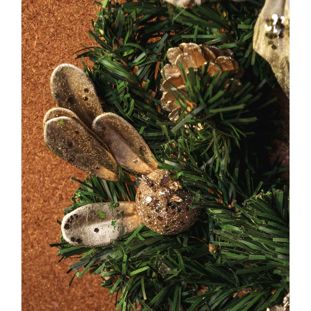 Венок Сноубум Рождественский еловый с цветами и шишками, шампань с золотом, 30 см - #6
