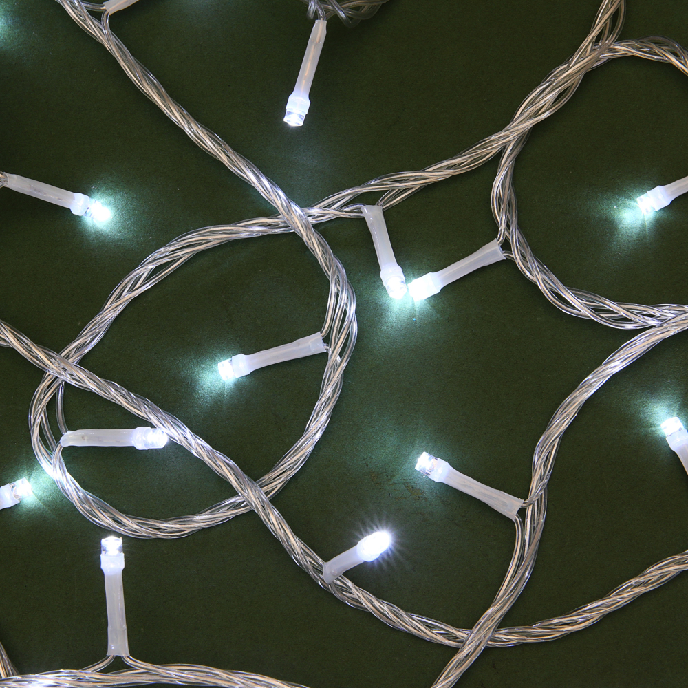 СНОУ БУМ Гирлянда эл. вьюн 10м, 100 LED, белый, пост. свеч., ПВХ прозр., коннектор, 220В - #11