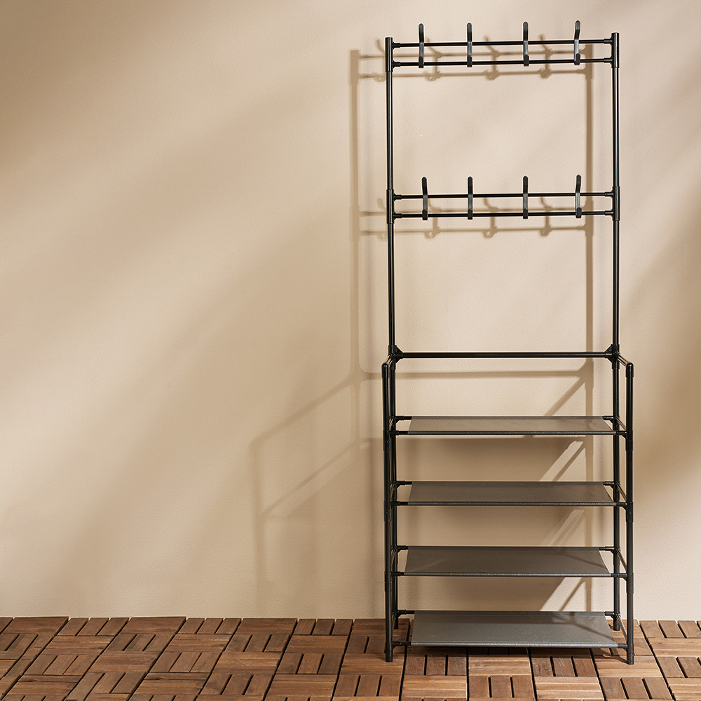 VETTA Напольная вешалка для одежды с этажеркой для обуви, 4 яруса, 60х30х155см, металл, пластик - #8