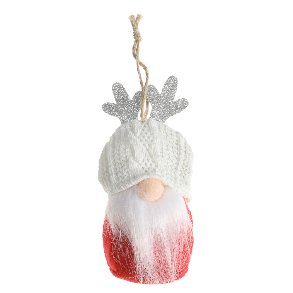 СНОУ БУМ Подвес гномик 6x13 см, полиэстер, белый, красный - #1