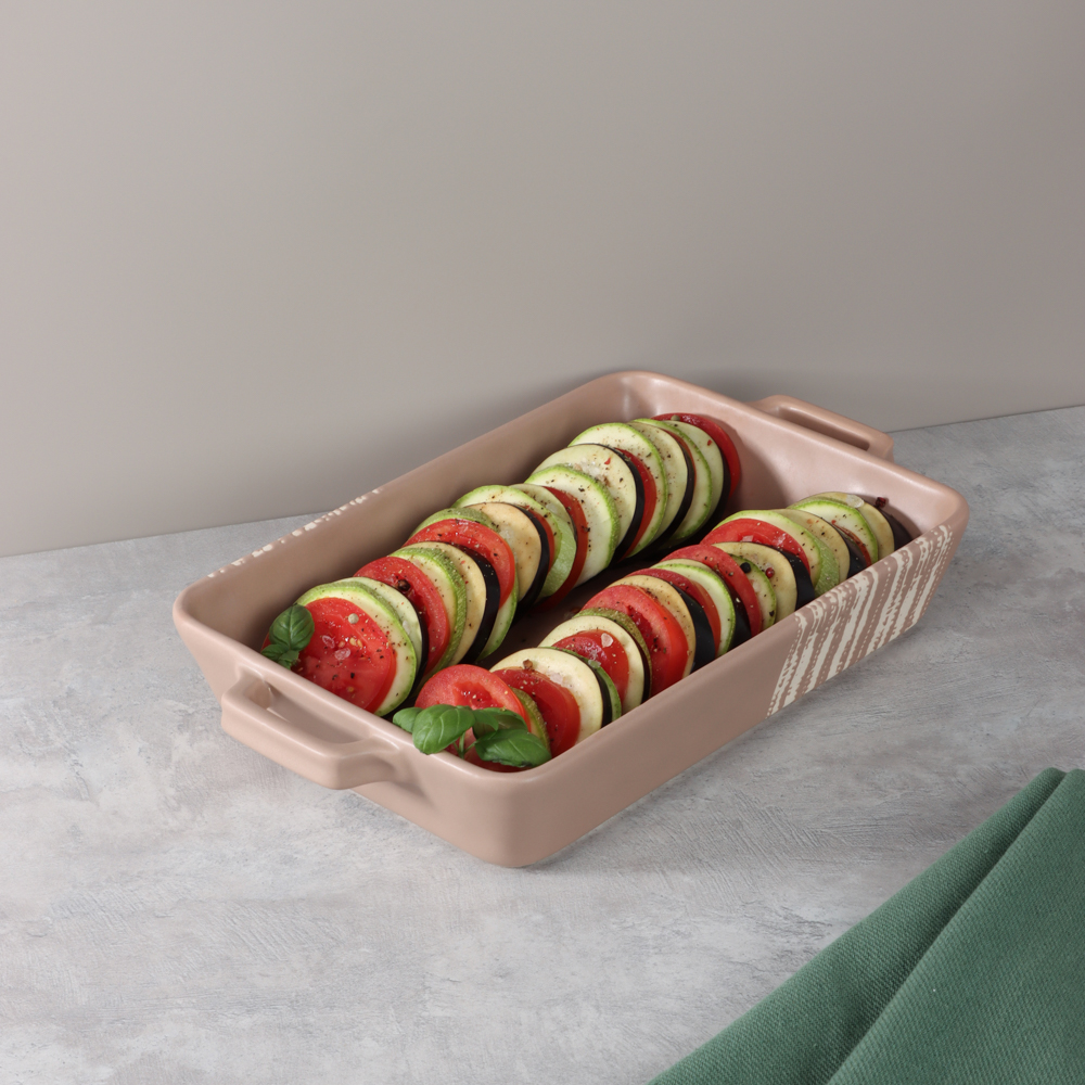 MILLIMI Форма для запекания и сервировки прямоугол.с ручками, керамика, 31х19х5,5см, 1,4л, бежевая - #13